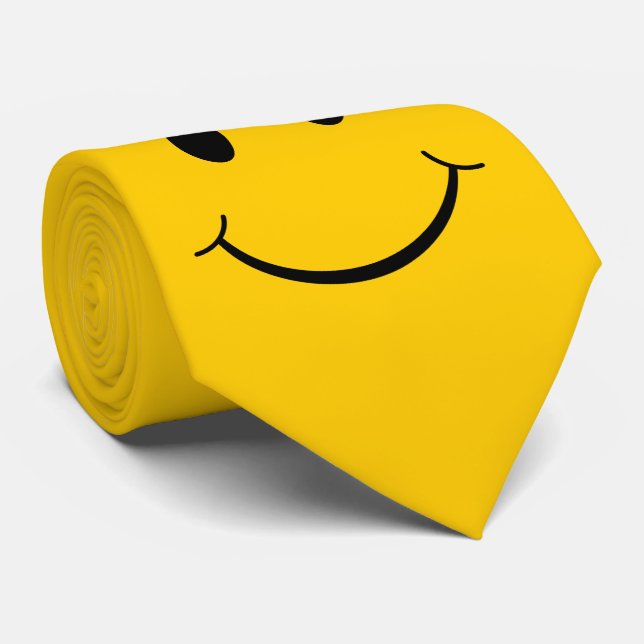 Gravata Cara Feliz Amarela Clássica dos Anos 70 (Rolled)