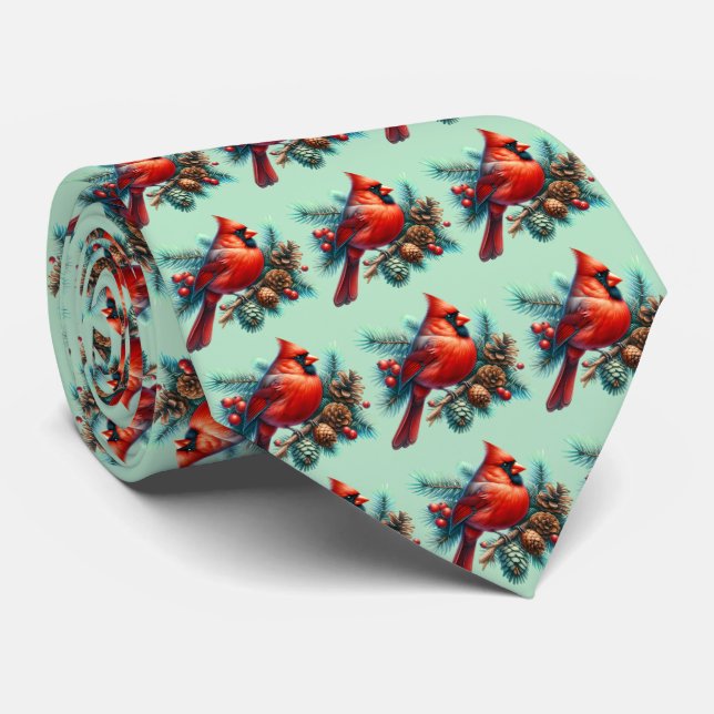 Gravata Cardeal em Pine Branch com Berries de inverno (Rolled)