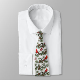 Gravata Cardinal Vermelho de Natal Neve Sempreverde