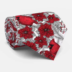 Gravata Cardinhas e poinsetos em vermelho e branco