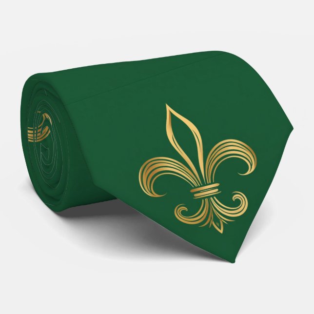 Gravata Carnaçu Verde de Carnaval Fleur-de-lis Dourado Orn (Rolled)
