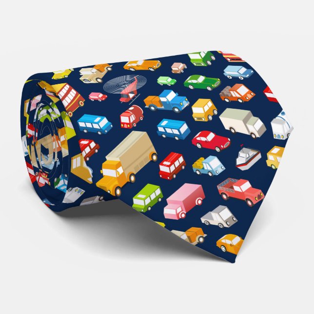 Gravata Carros vintage e Caminhões Legal Azul Escuro  (Rolled)