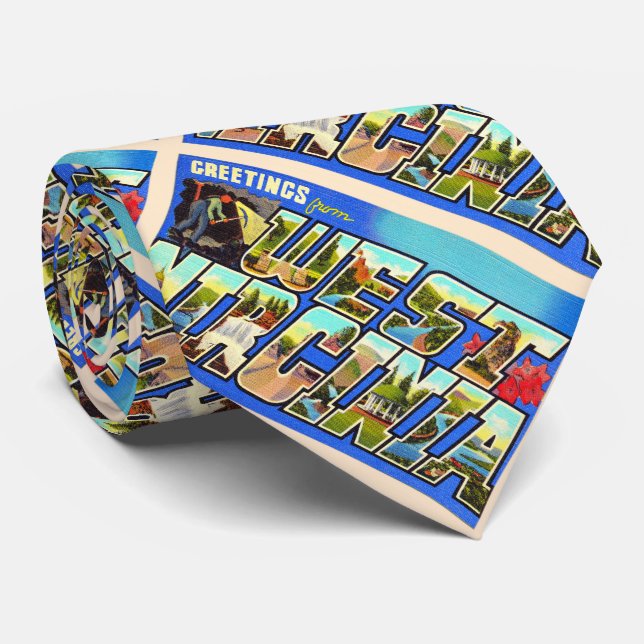 Gravata Carta Postal do Estado da Virgínia Ocidental WV Gr (Rolled)