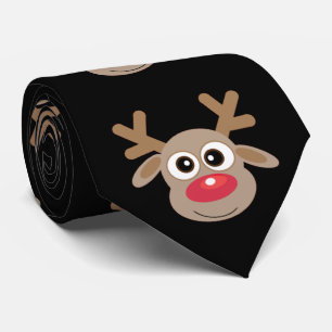 Gravata Cartoon Bonito Reindeer Padrão de Natal Divertido