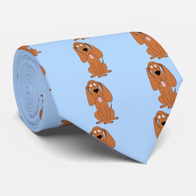 Gravata Cartoon Brown Dog em Pastel Blue. Hound (Rolled)