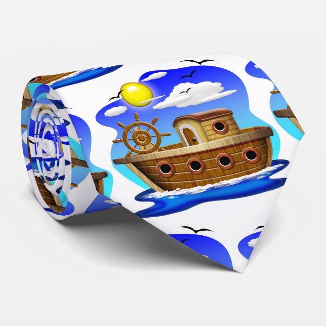 Gravata Cartoon de Barcos de Pesca (Rolled)