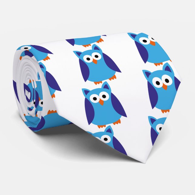 Gravata Cartoon de coruja azul (Rolled)