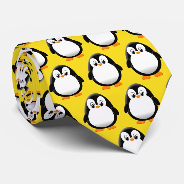 Gravata Cartoon Pinguim Bonito Amarelo Dourado (Rolled)