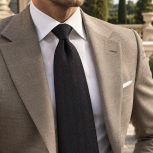 Gravata Carvão Herringbone Burgundy Pinstripe