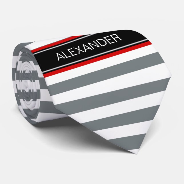 Gravata Carvões De Coroa De Horz, Stripe De Preto Monogram (Rolled)