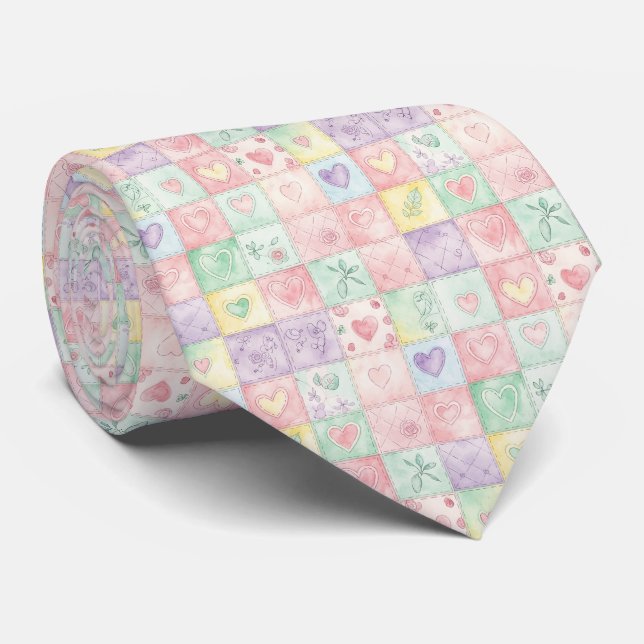 Gravata Casa de Campo Floral Patchwork Xadrez Pastel (Rolled)