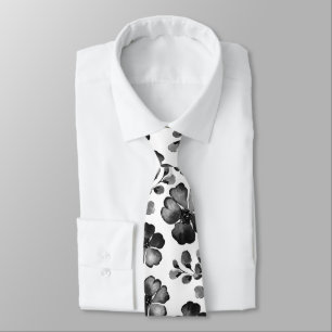 Gravata Casamento Aquarela Preto e Branco com Papoulas e V