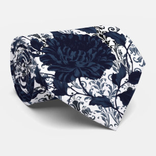 Gravata Casamento Aristocrata de Azul Marinho e Floral Bra