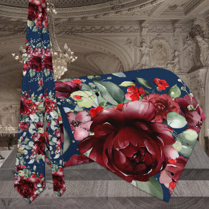 Gravata Casamento Azul de Marinho Silver Greenery Peony 