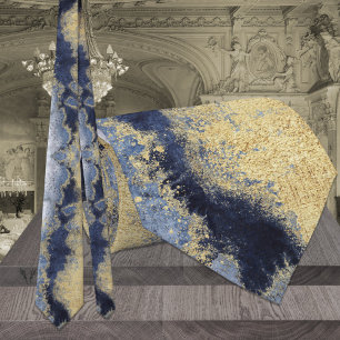 Gravata Casamento Azul Poeira Mármore Dourado Marinha