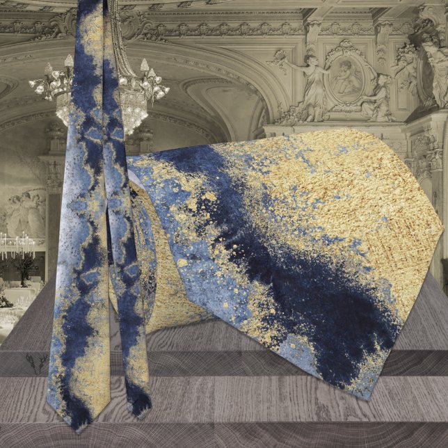 Gravata Casamento Azul Poeira Mármore Dourado Marinha (Criador carregado)