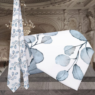 Gravata Casamento Azul Poeirento & Branco Elegante Eucalip