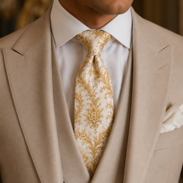Gravata Casamento Barroco Branco e Dourado de Luxo (Criador carregado)