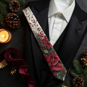Gravata Casamento Botânico de Natal com Poinsettia Borgonh