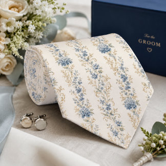 Gravata Casamento Botânico Floral Azul Elegante Vintage
