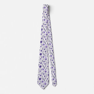 Gravata Casamento Botânico Floral Púrpura e Branca