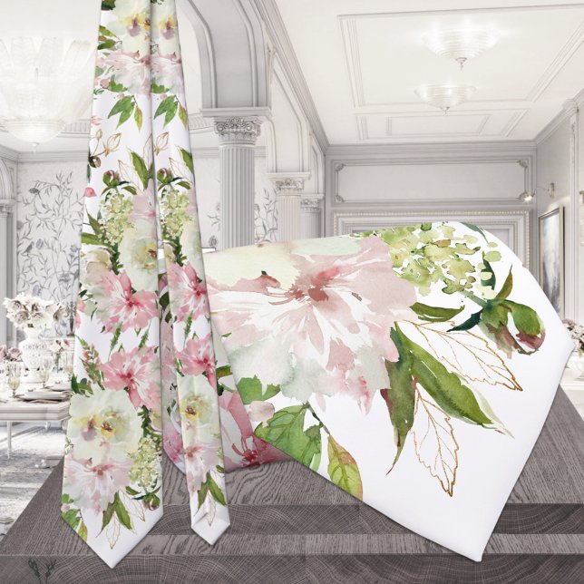 Gravata Casamento Branco Cor-de-rosa e verde (Criador carregado)