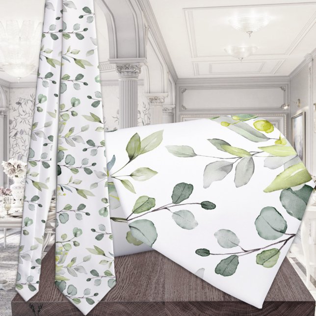 Gravata Casamento branco Eucalyptus Greenery (Criador carregado)