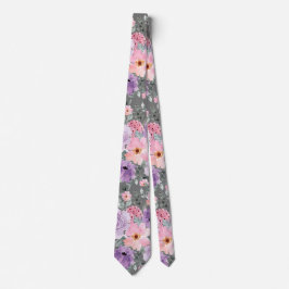 Gravata Casamento com Aquarela Floral de Cinzas Escuras Mo