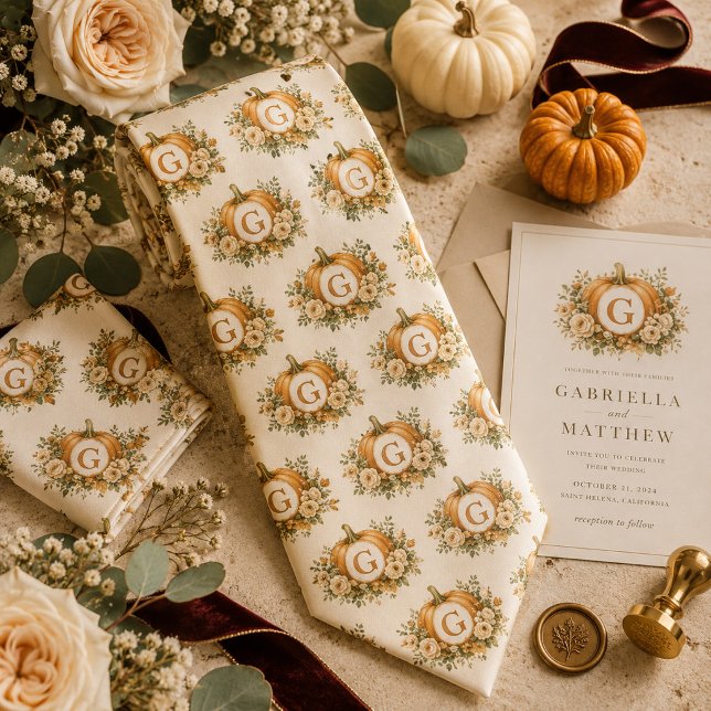 Gravata Casamento com Monograma de Abóbora Personalizado (Criador carregado)