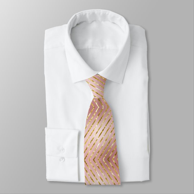 Gravata Casamento com riscas de brilho Dourada Elegante (Amarrado)