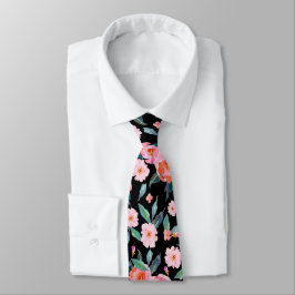 Gravata Casamento com Rosa de Padrão de Cor de Água Preta 