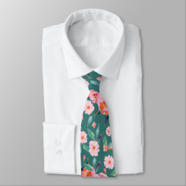 Gravata Casamento com Rosa de Padrão de Cor Verde Verde-Ro