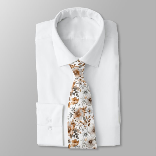 Gravata Casamento Cor Neutra Cinza Marrom Floral Boho do N (Amarrado)