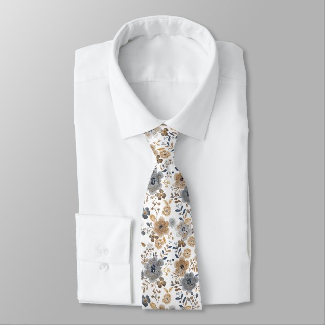 Gravata Casamento Cor Neutra Cinza Marrom Floral Boho Noiv (Amarrado)