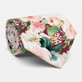 Gravata Casamento de Borgonha Cinzenta com Rosas Rosa Blus