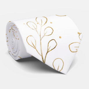 Gravata Casamento de Eucalipto Branco Puro e Contorno Dour