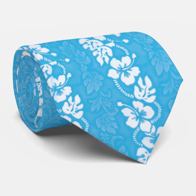 Gravata Casamento de Flores Turquoise Blue Hawaiian Hibisc (Rolled)