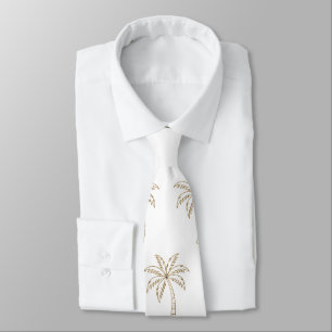 Gravata Casamento de fundo branco Palma Tropical Dourada