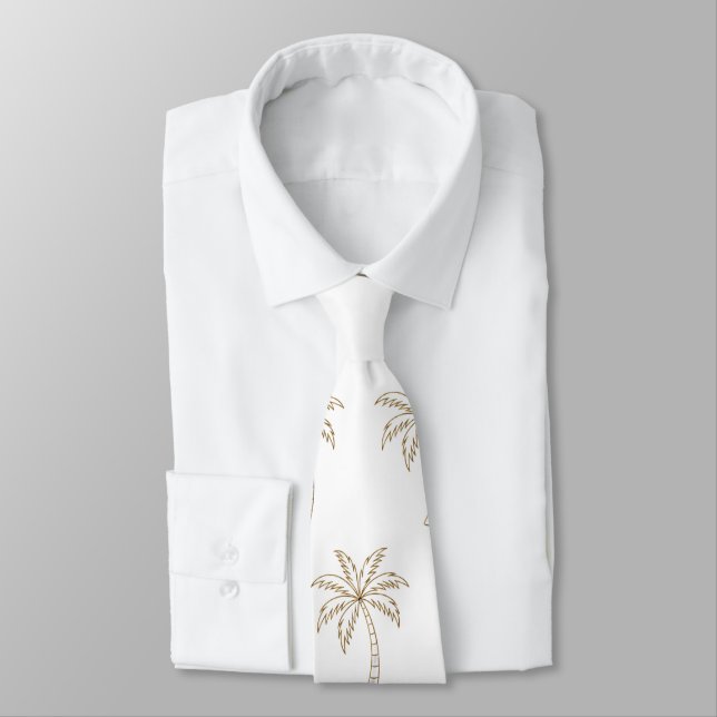 Gravata Casamento de fundo branco Palma Tropical Dourada (Amarrado)