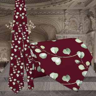 Gravata Casamento de Greenery Eucalyptus Burgundy