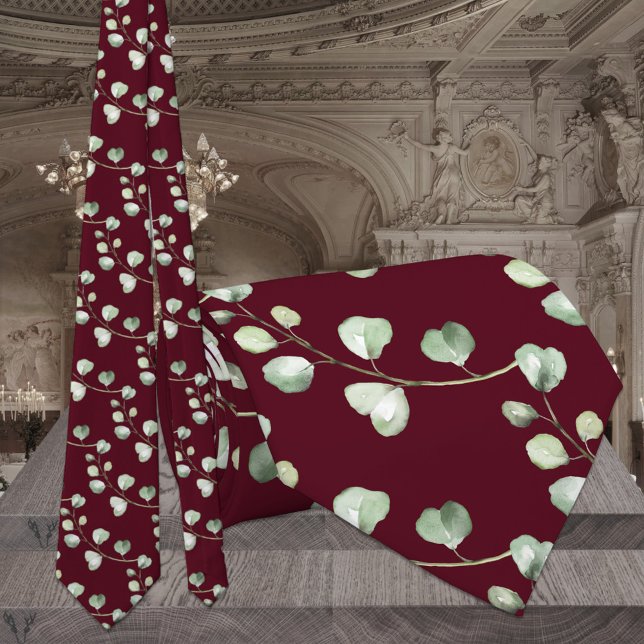 Gravata Casamento de Greenery Eucalyptus Burgundy (Criador carregado)