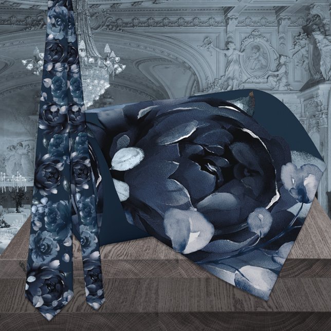 Gravata Casamento de Jardim de Peônia Azul Marinho com Euc (Criador carregado)