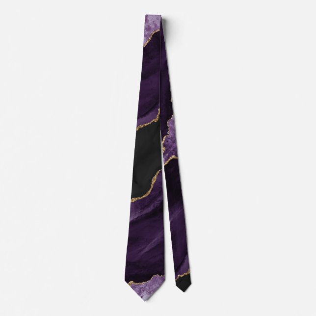 Gravata Casamento de mármore com agitação Dourada Roxo Chi (Frente)