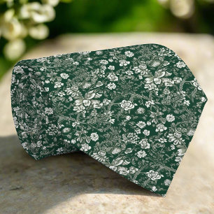 Gravata Casamento de Padrão Verde Floral Branco Elegante
