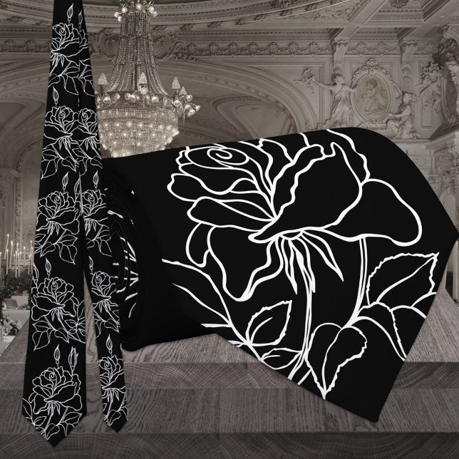 Gravata Casamento de Rosas de Jardim Pretas e Brancas Mode (Criador carregado)