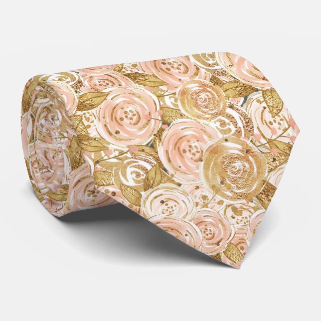 Gravata Casamento de Rosas Douradas e Rosadas (Rolled)