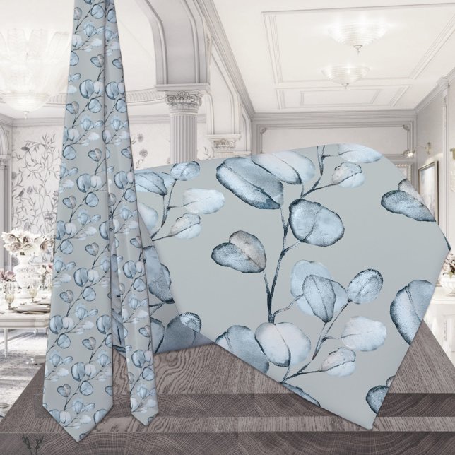 Gravata Casamento de Sábado Dusty Blue Eucalyptus Sprigs S (Criador carregado)