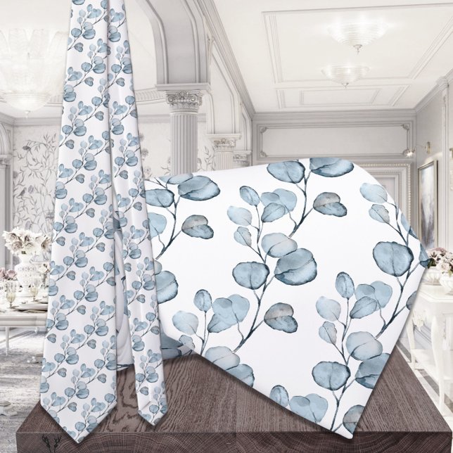 Gravata Casamento Dusty Blue Eucalyptus Sprigs (Criador carregado)