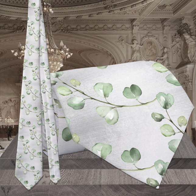 Gravata Casamento Elegante Cinza e Verde de Eucalipto (Criador carregado)