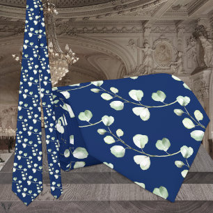 Gravata Casamento Elegante de Eucalipto Azul Marinho